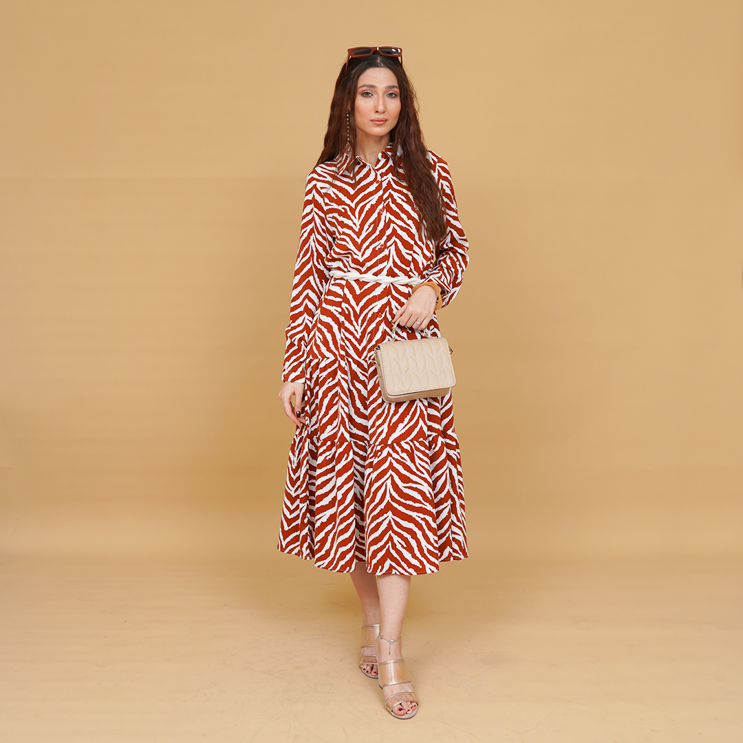 Zebra Print Satin Wrap Long Frock