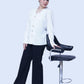 Frilled Button-Down Blouse with Black Embellished Straight-Leg Pants | New Jersey by Germany