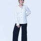 Frilled Button-Down Blouse with Black Embellished Straight-Leg Pants | New Jersey by Germany