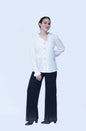 Frilled Button-Down Blouse with Black Embellished Straight-Leg Pants | New Jersey by Germany