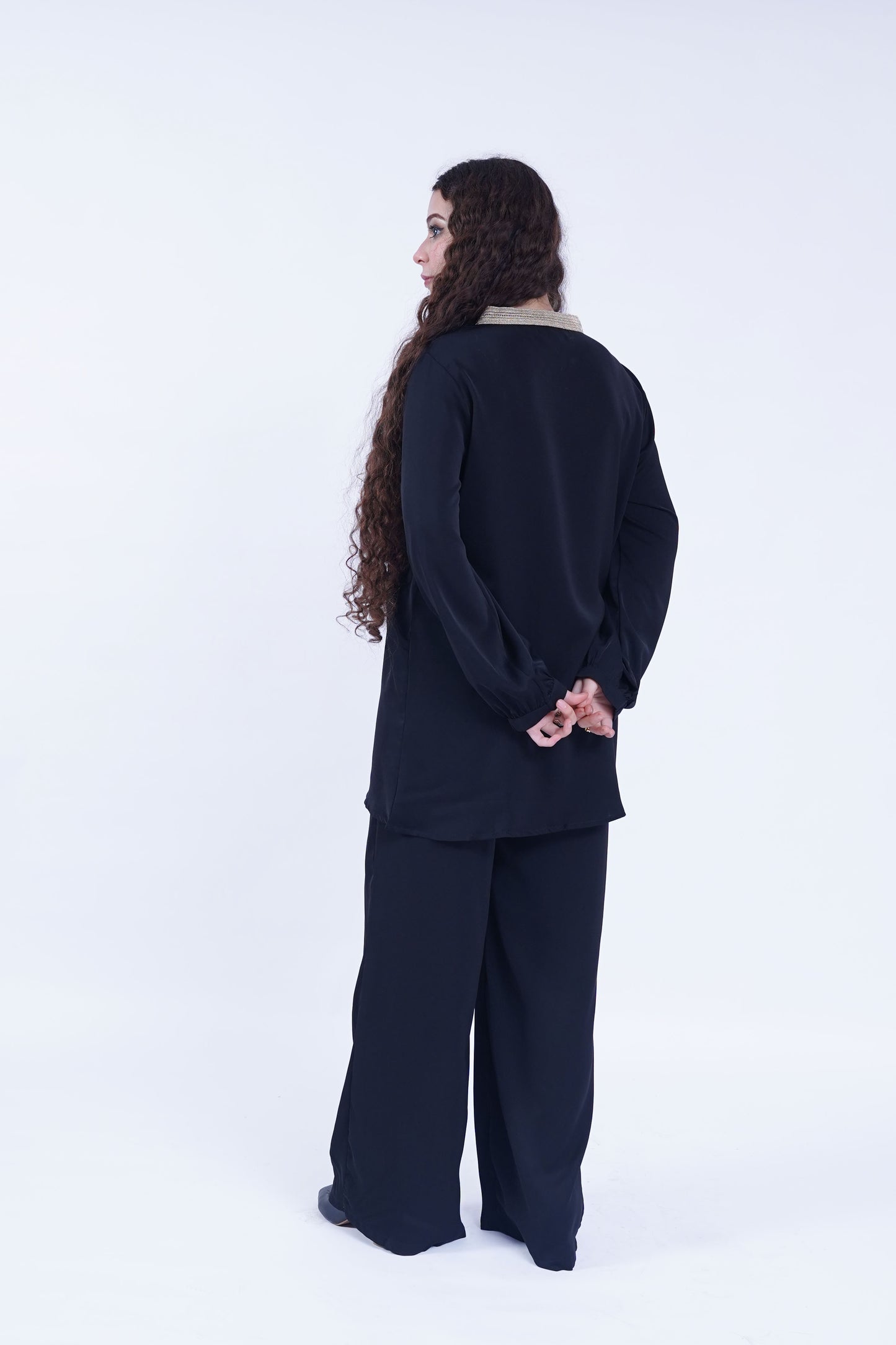 Black Embroidered Neckline Tunic with Straight-Cut Trousers | New Jersey by Germany