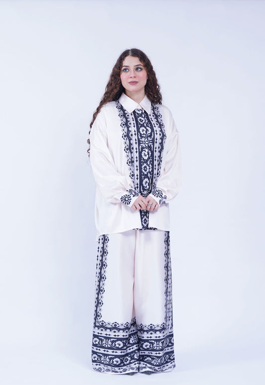 Printed Button-Down Blouse with Loose Trouser | New Jersey by Germany