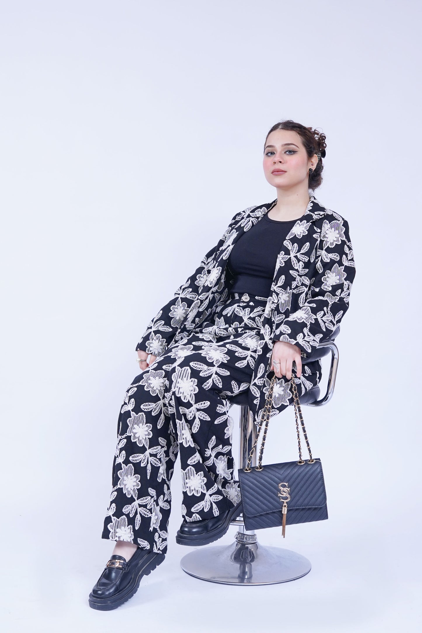 Floral Blazer with Charlotte Pant Set in Black Jacquard | New Jersey by Germany