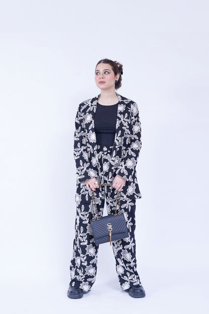 Floral Blazer with Charlotte Pant Set in Black Jacquard | New Jersey by Germany