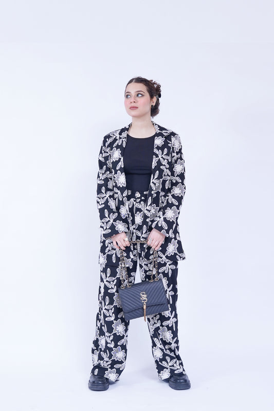 Floral Blazer with Charlotte Pant Set in Black Jacquard | New Jersey by Germany