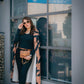 CAMEL MID-CALF LENGTH COAT IN BLACK GEOMETRIC PATTERN Coat
