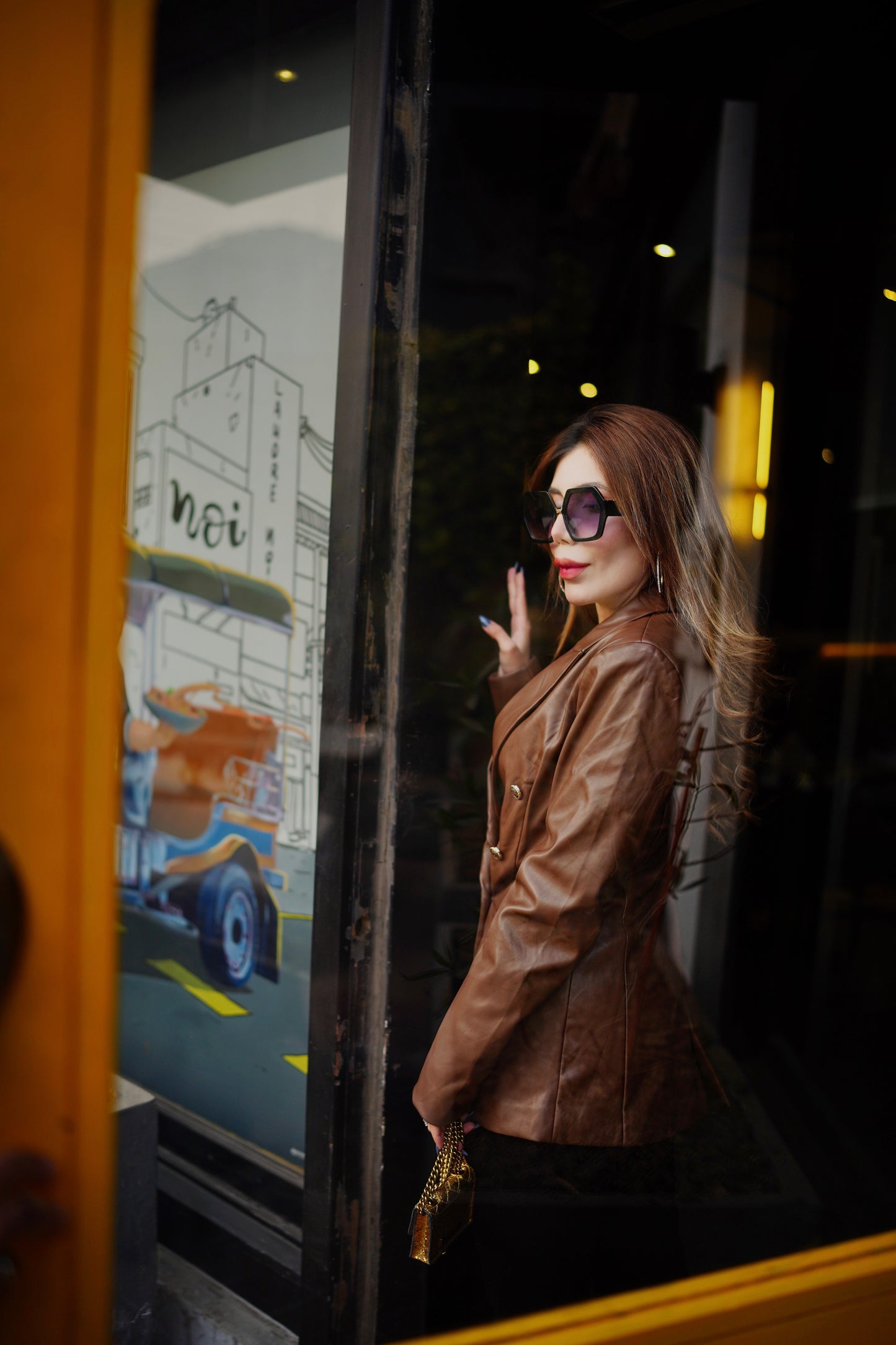Faux Leather PU Button Detail Blazer