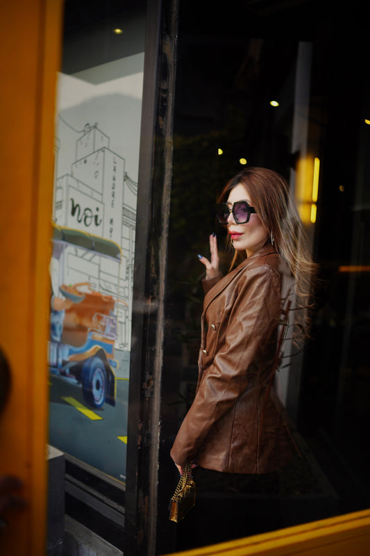 Faux Leather PU Button Detail Blazer