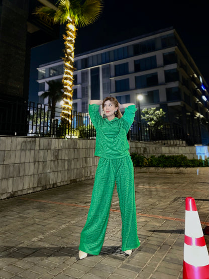 Neck Crop Top Outfits Baggy Pants Sets