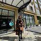 CAMEL MID-CALF LENGTH COAT IN BLACK GEOMETRIC PATTERN Coat