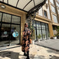 CAMEL MID-CALF LENGTH COAT IN BLACK GEOMETRIC PATTERN Coat