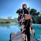 CAMEL MID-CALF LENGTH COAT IN BLACK GEOMETRIC PATTERN Coat