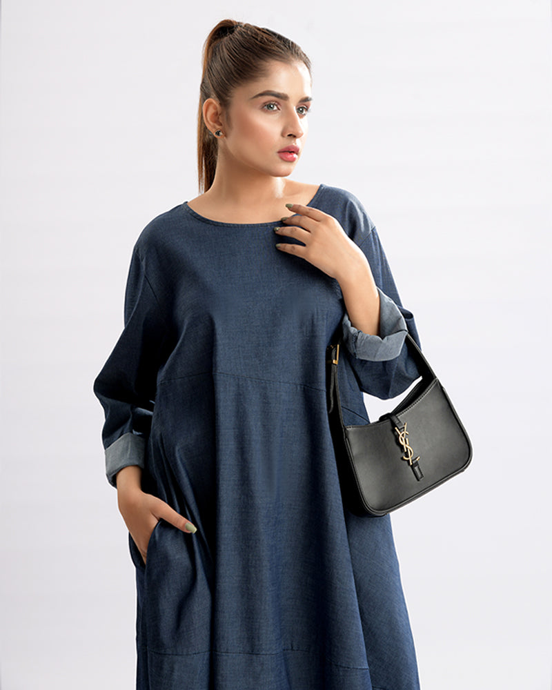 Denim-Inspired Winter Dress