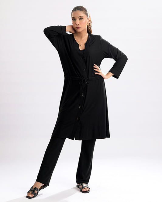 Classic Button-Front Top and Straight Pant Ensemble