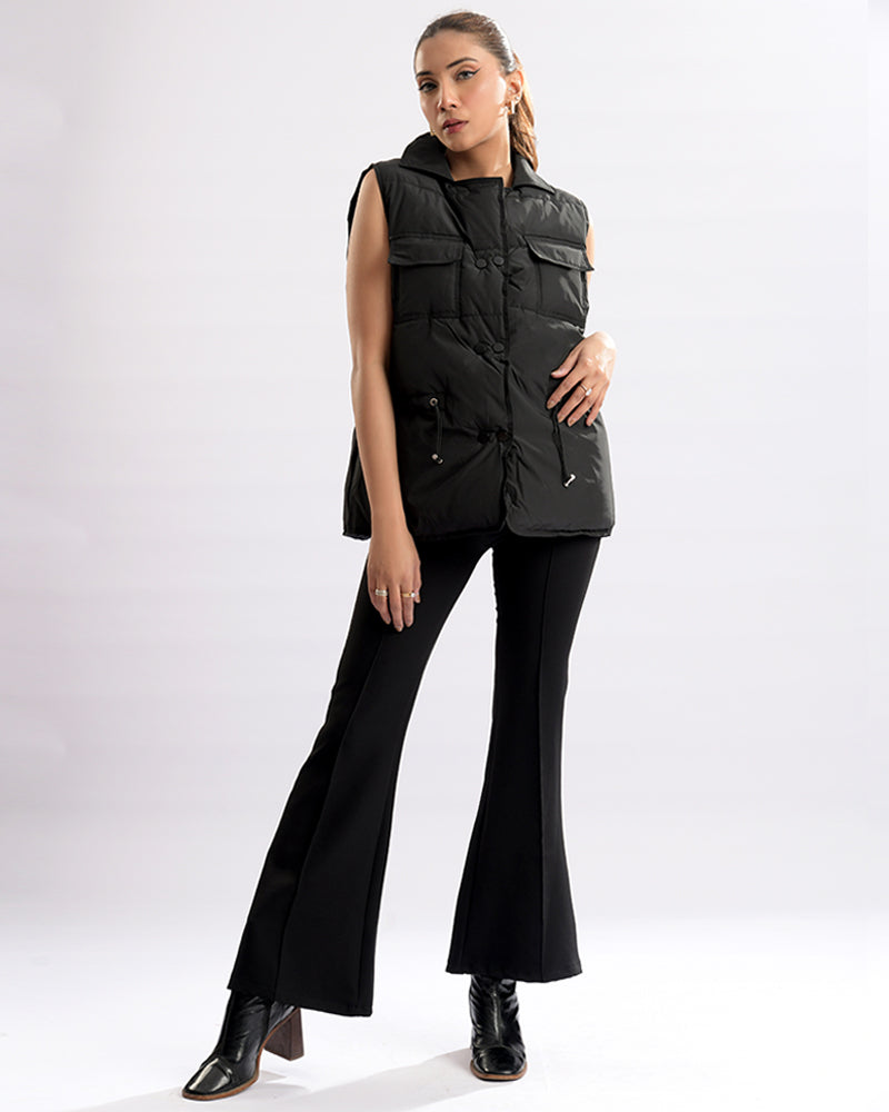 Collar Neck Sleeveless Puffer Jacket