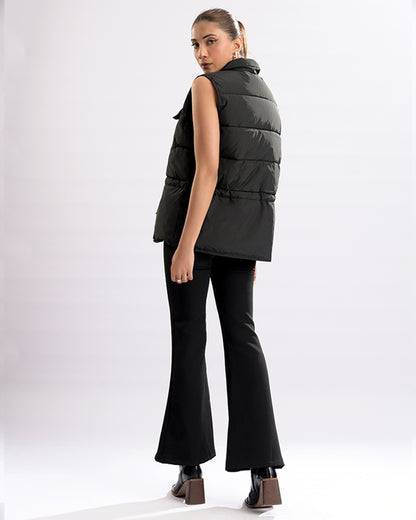 Collar Neck Sleeveless Puffer Jacket