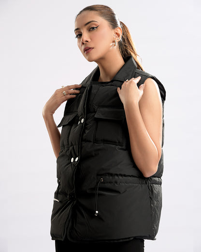 Collar Neck Sleeveless Puffer Jacket