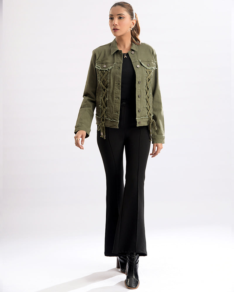 Lace-Up Denim Chic Jacket
