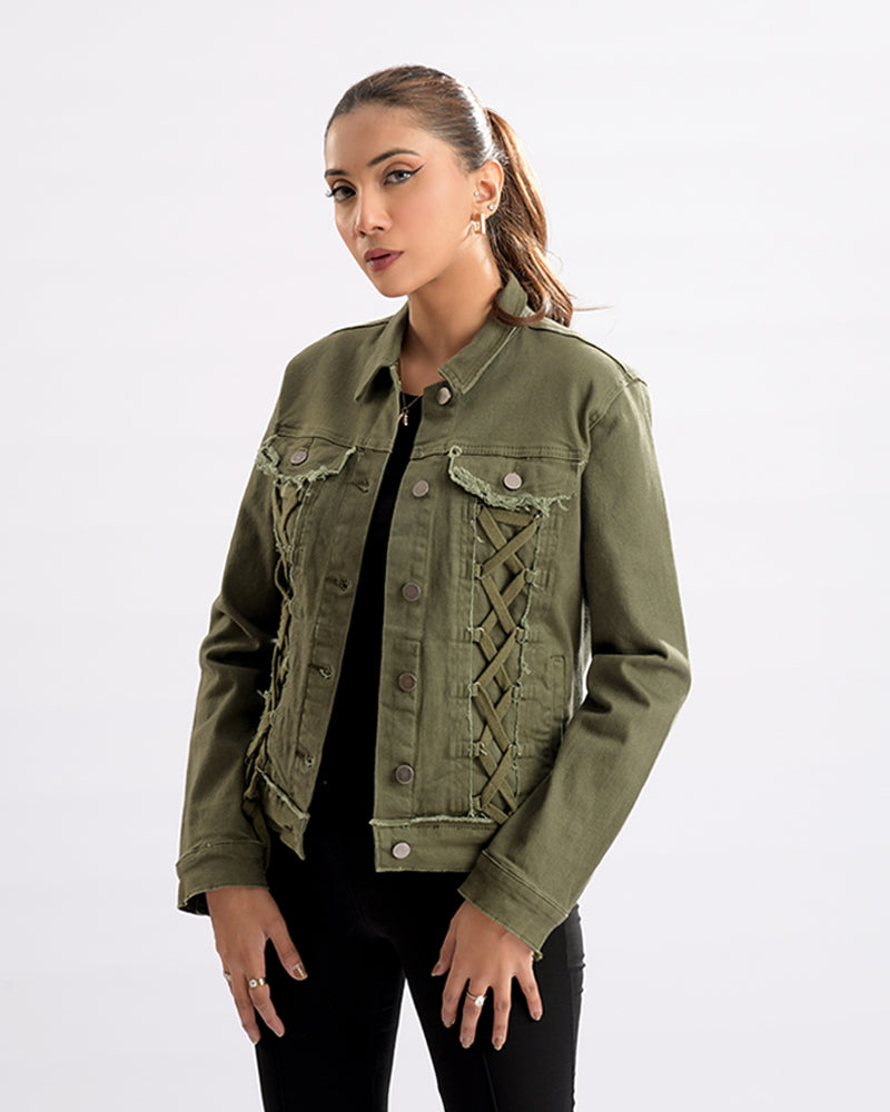 Lace-Up Denim Chic Jacket