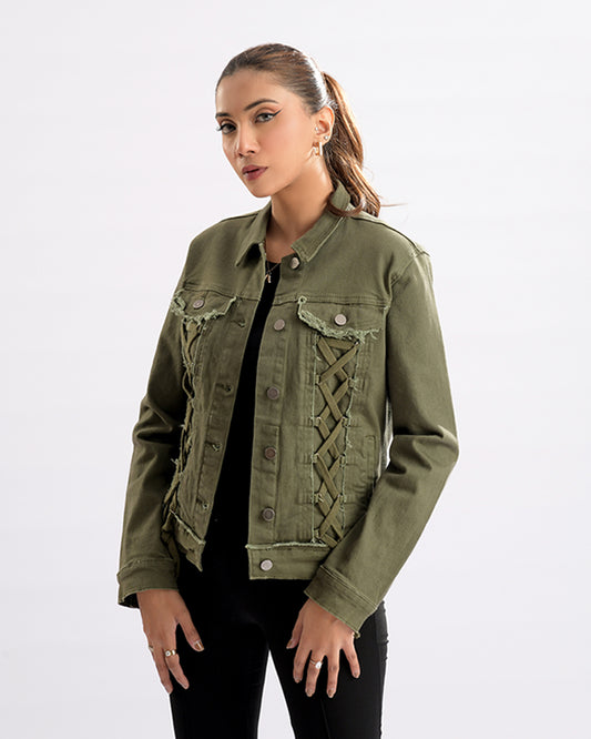 Lace-Up Denim Chic Jacket