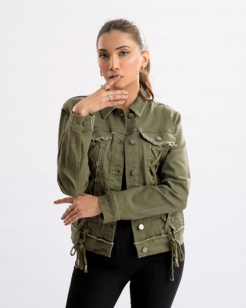 Lace-Up Denim Chic Jacket