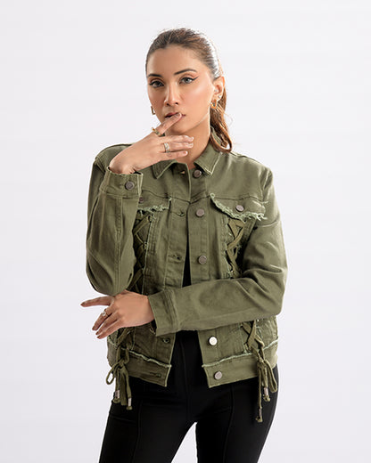 Lace-Up Denim Chic Jacket