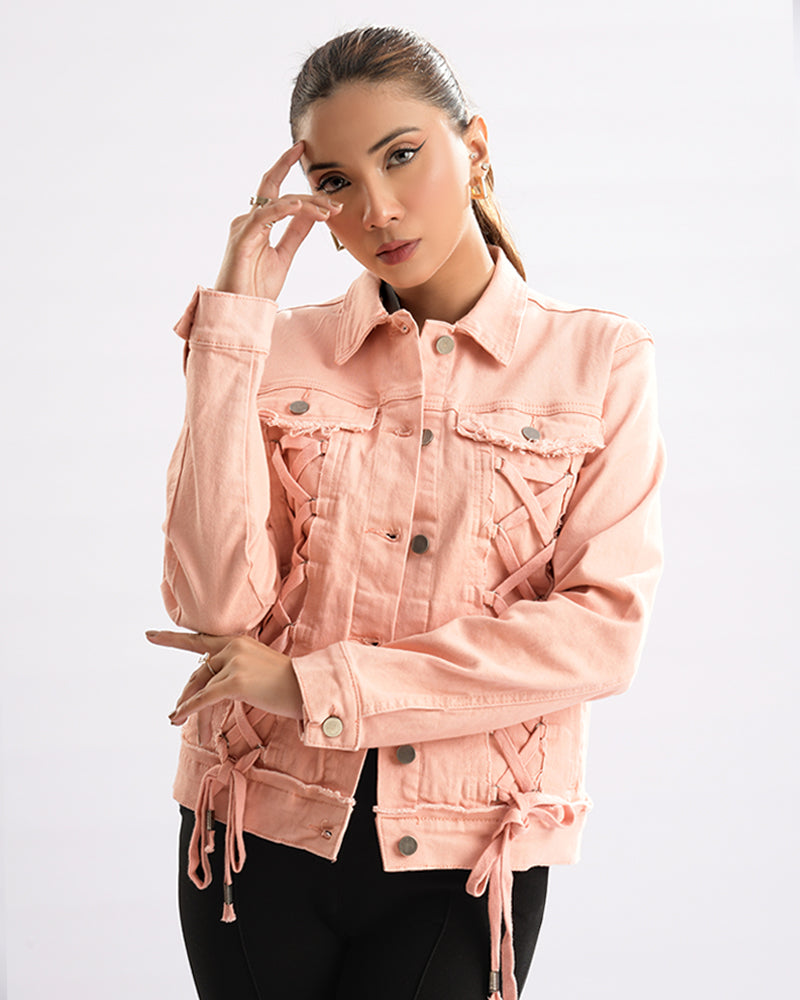 Lace-Up Denim Chic Jacket