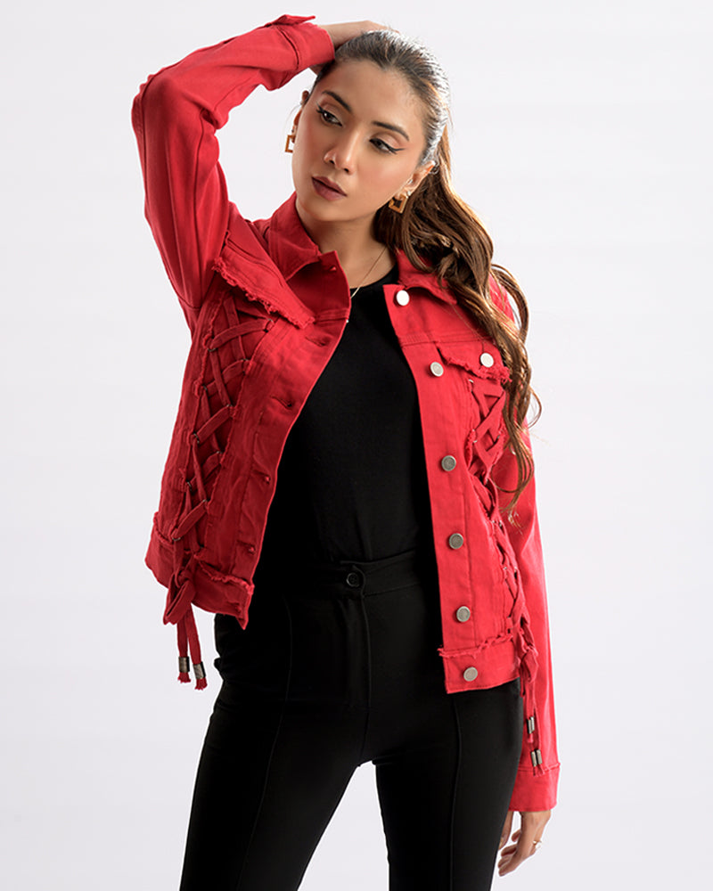 Lace-Up Denim Chic Jacket