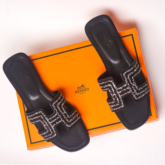 Hermes Oran Sandal with Silver Stripes