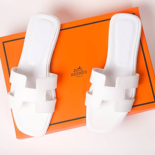 Hermes Oran Sandal in Classic White